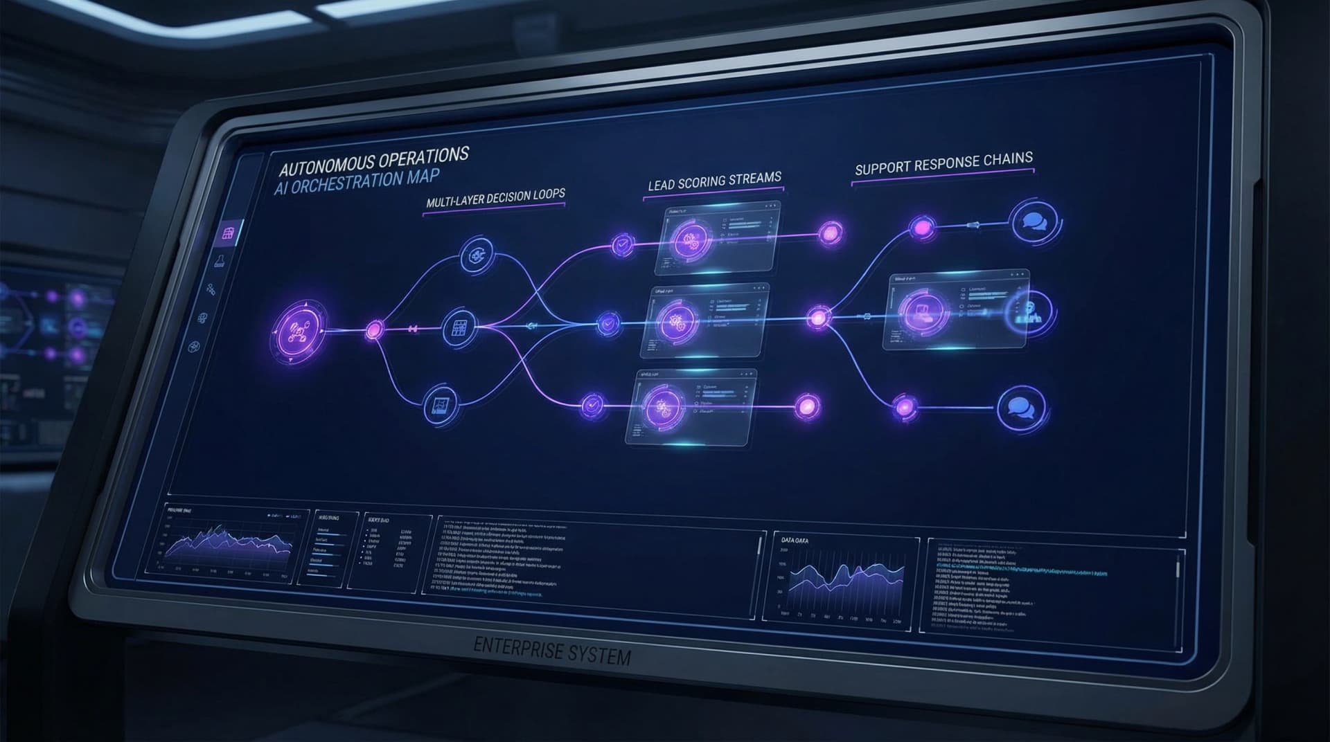 Hartă de orchestrare AI pentru operațiuni automate.