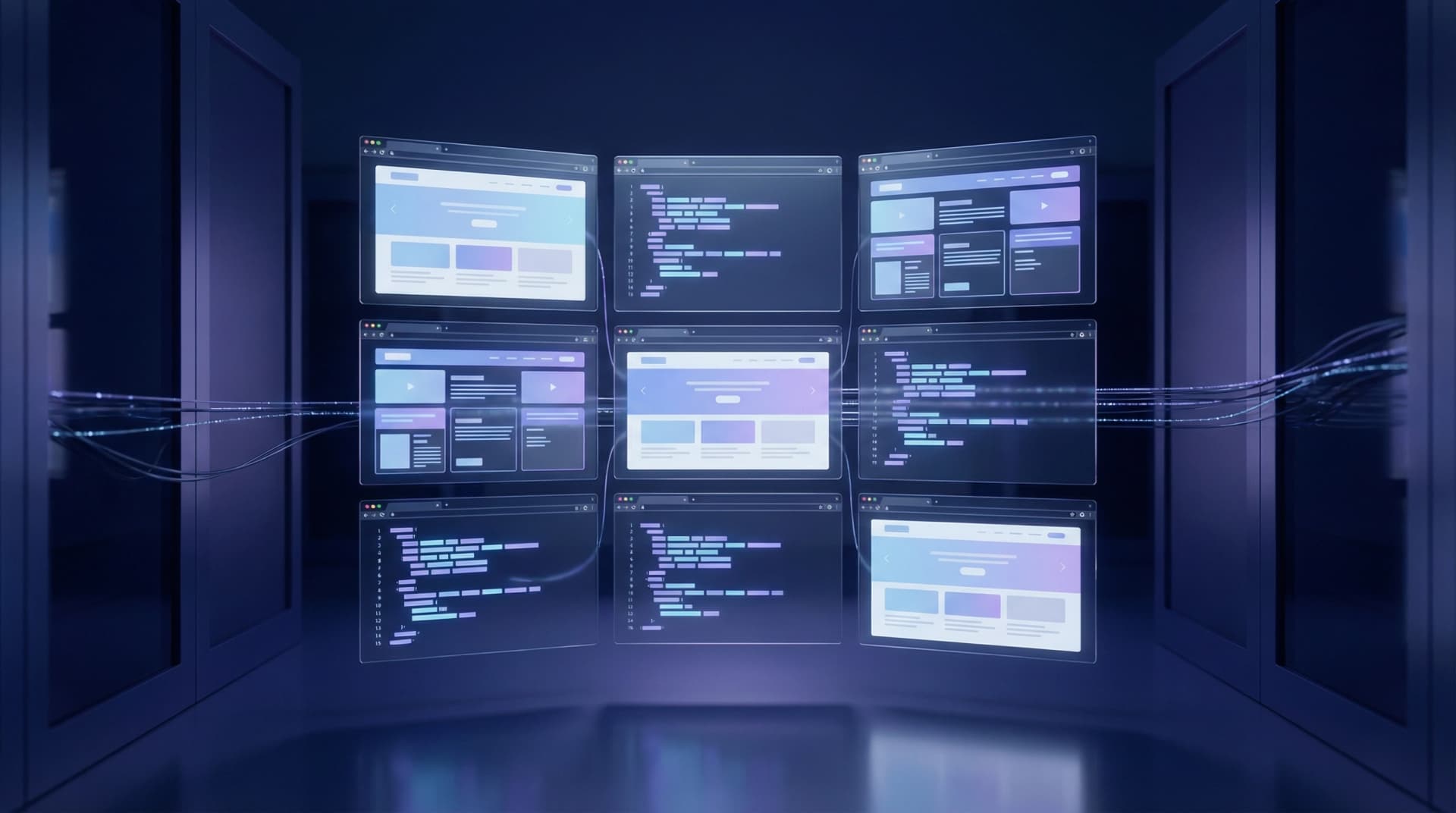 Panouri de interfață web și cod în mediu tehnic.