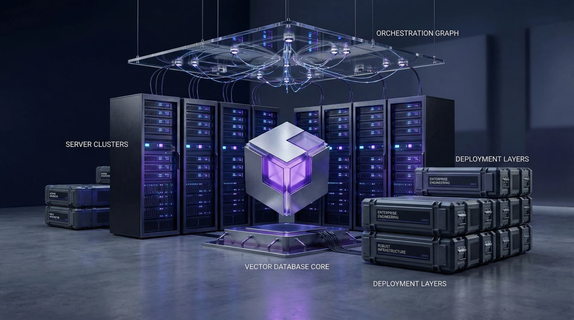 Infrastructură AI custom cu componente enterprise și servere.